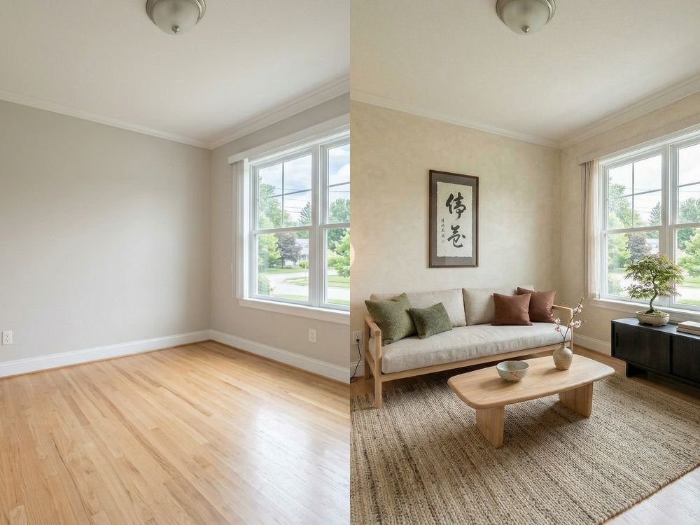 Home Office Virtual Staging — Japandi | Before & After