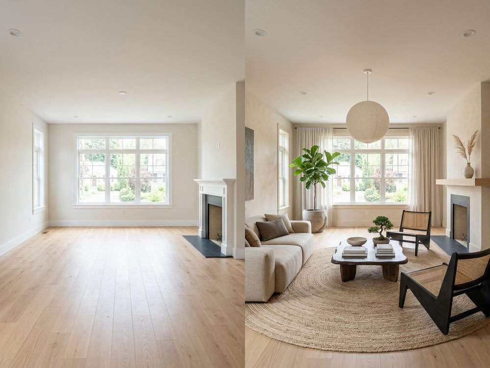 Living Room Virtual Staging — Japandi | Before & After