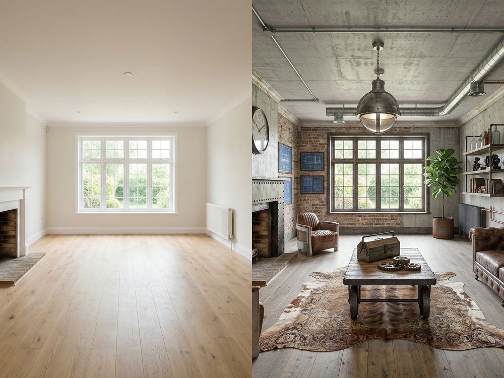 Living Room Virtual Staging — Industrial | Before & After