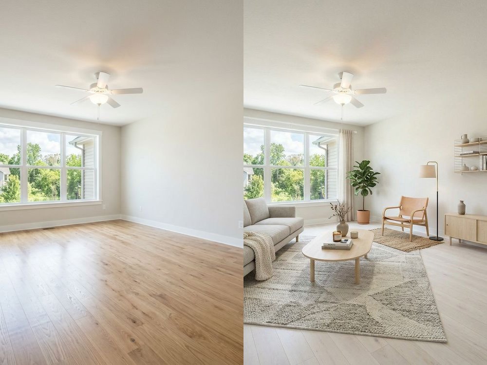 Living Room Virtual Staging — Scandinavian | Before & After