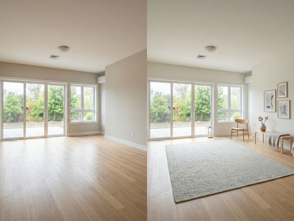 Living Room Virtual Staging — Scandinavian | Before & After